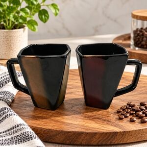 JA Designs La Dolce Vita Quadric Coffee Mugs Set of 2 Retro Ceramic 4.5" Vintage
